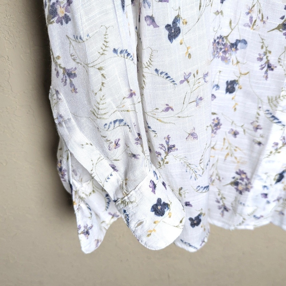 Blousology Sz 1X White Floral Button Front Blouse Cottagecore‎ Romantic Sheer - Picture 2 of 6